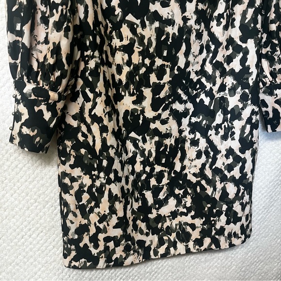 H&M Womens Shift Dress Black Green and Cream Patterned Long Sleeve Dress Small - Picture 3 of 11